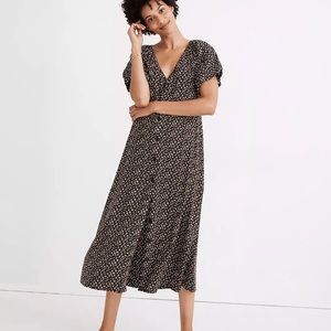 Madewell Bubble-Sleeve Button-Front Floral Midi Dress